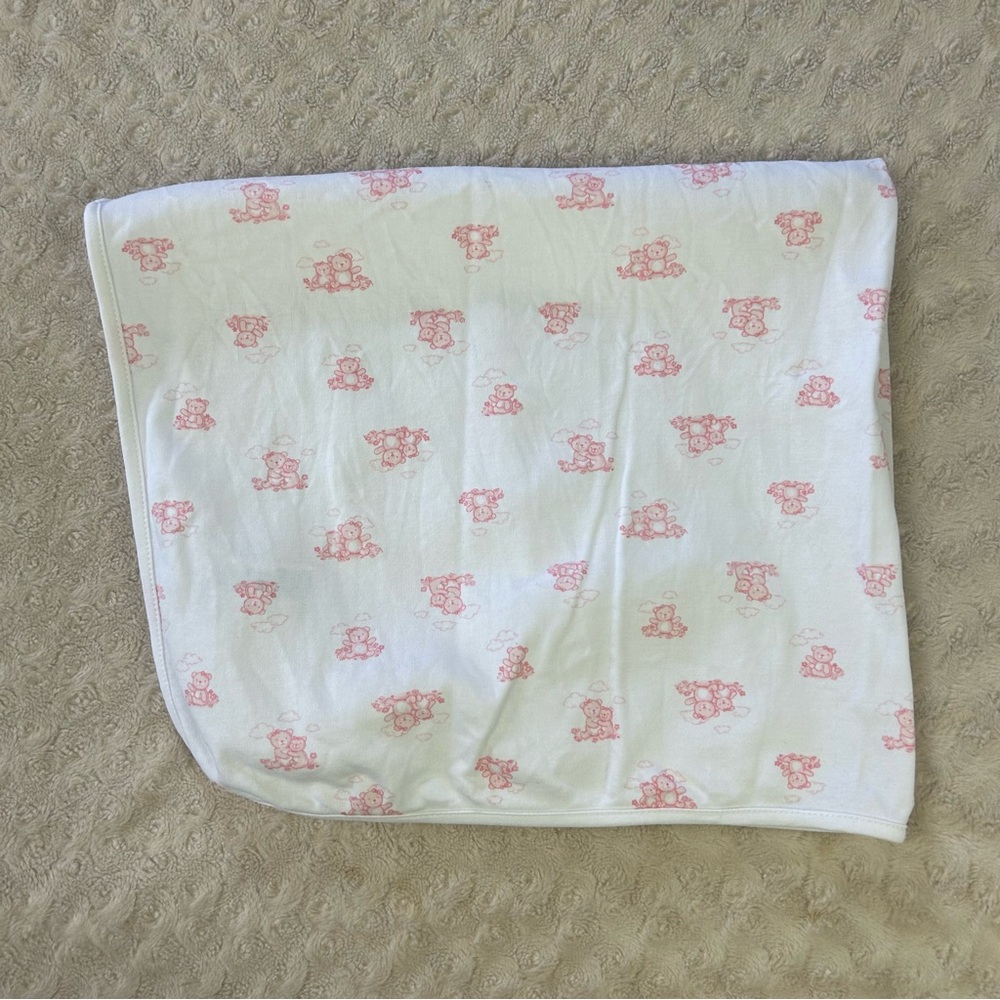 Little Me Pink White Teddy Bears Baby Blanket Clouds Flowers Bow Lovey